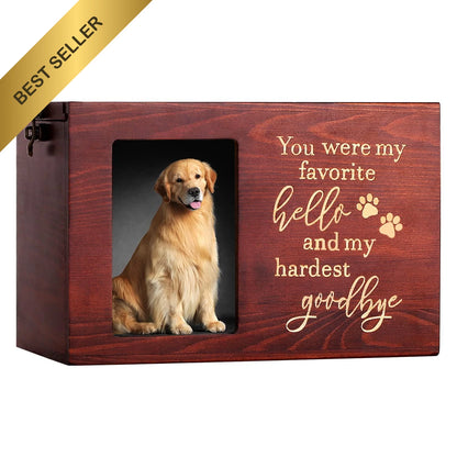 Large Wooden Pet Memorial Urn for Dog Cat Ashes with Photo Frame
