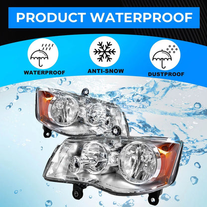 Set of 2 Headlights for Dodge Grand Caravan (2011–2019) & Chrysler Town & Country (2008–2016)