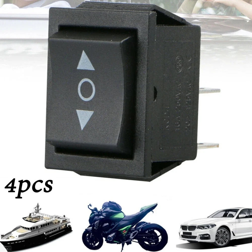 Set of 4 Rocker Switches 12V 6Pin Black Button for DPDT