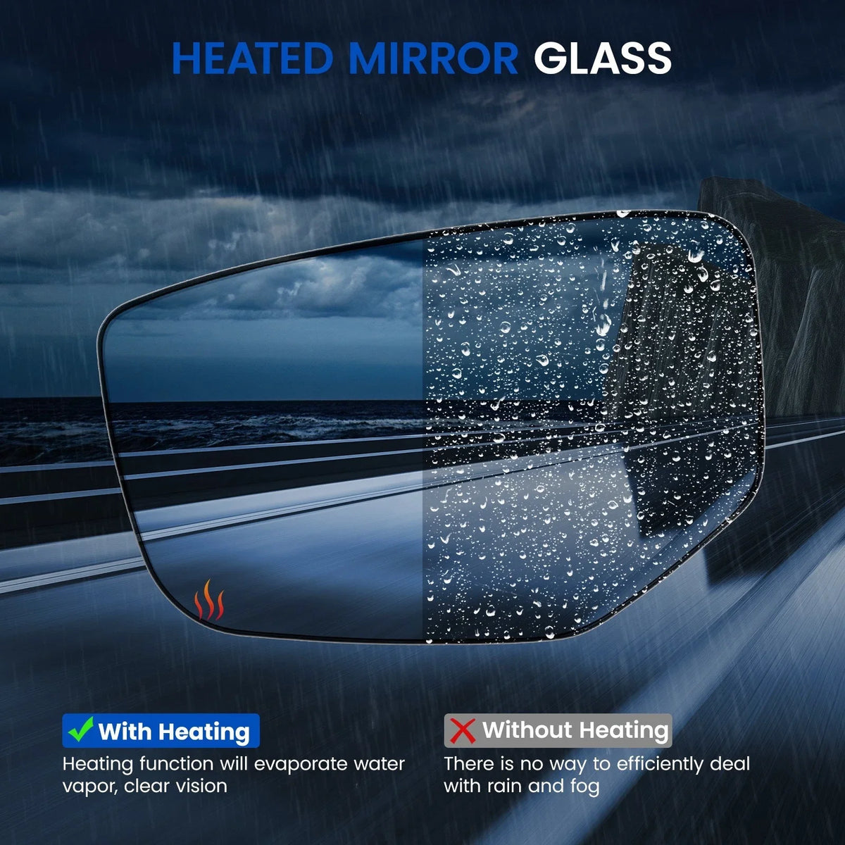 Heated Left Flat Mirror Glass for Honda Accord (2012)