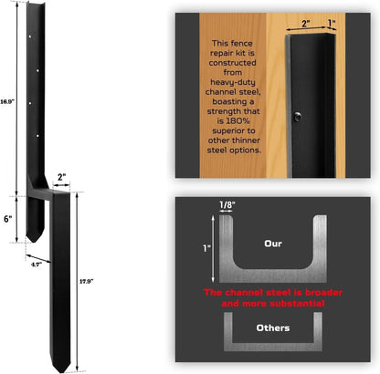 Set of 4 Heavy Duty Steel Fence Post Repair Kit with Anti-Rust Coating