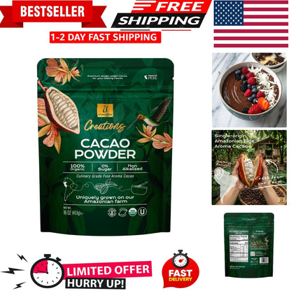 Organic Raw Cacao Powder 1 LB (16 OZ) 100% Pure