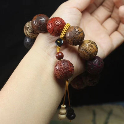 Sandalwood Beaded Bracelet for Unisex (Carved Prayer Wood)