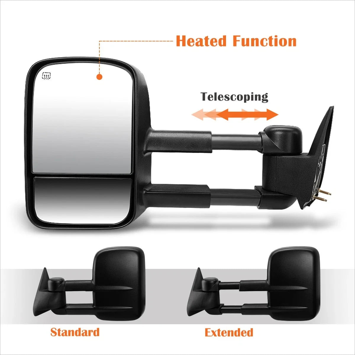 Power Heated Black Side Towing Mirrors for Chevy Silverado/GMC Sierra (2003–2006)