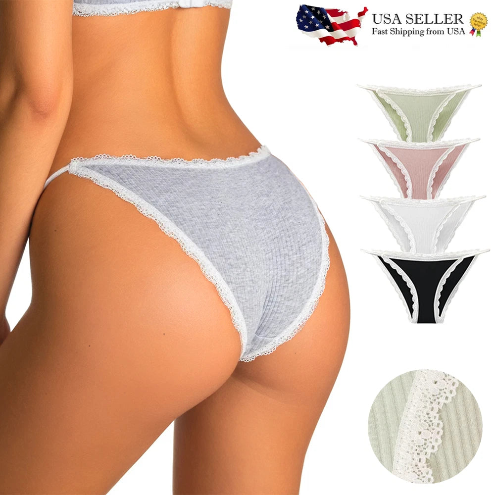 Set of 4 Women's Low Rise Cotton Briefs G-String Panties Lingerie