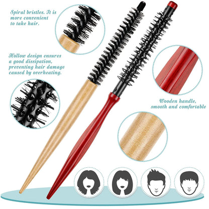 2X Small Round Hair Brush Mini Wood Roller for Red Black