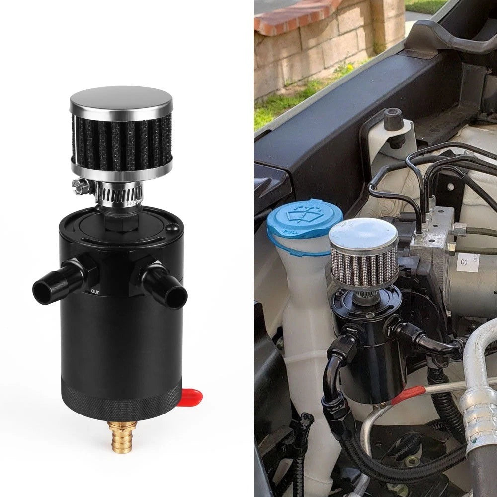 2-Port Oil Catch Can with Breather Air Filter for Universal Fit