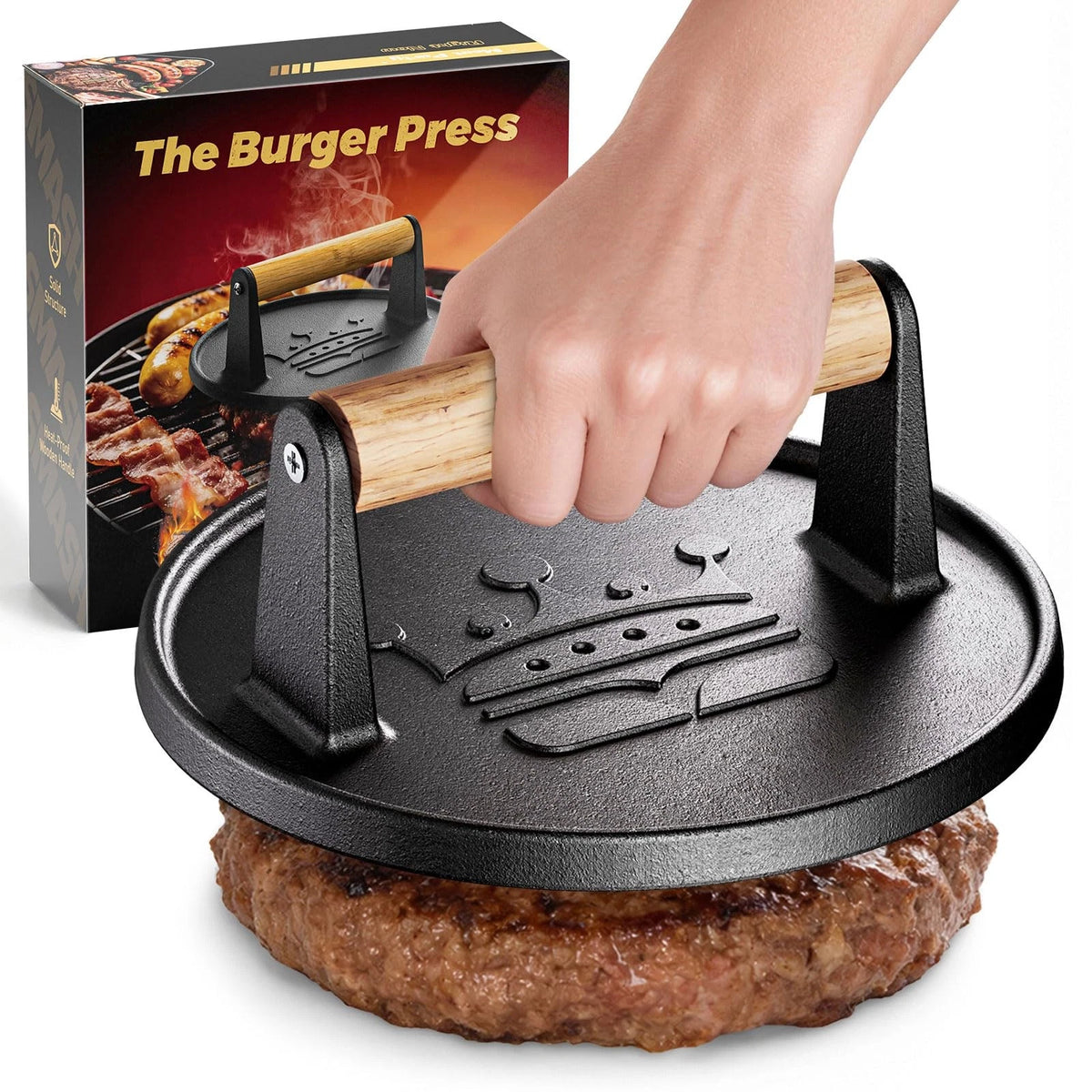 6.5" Cast Iron Smash Burger Press for Grilling