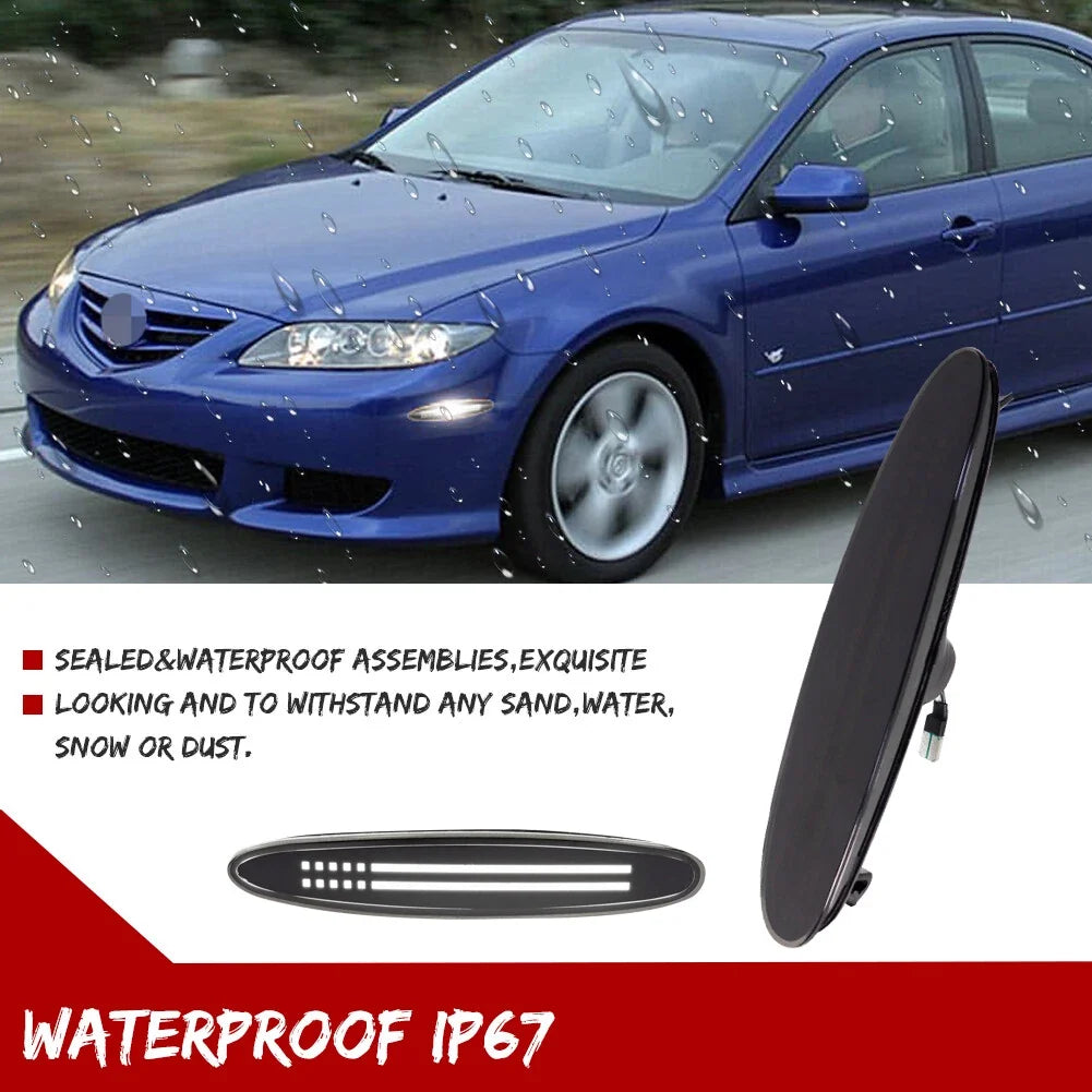 Smoked Lens White LED Front Fender Side Marker Signal Lights for Mazda 6 (2003–2008)