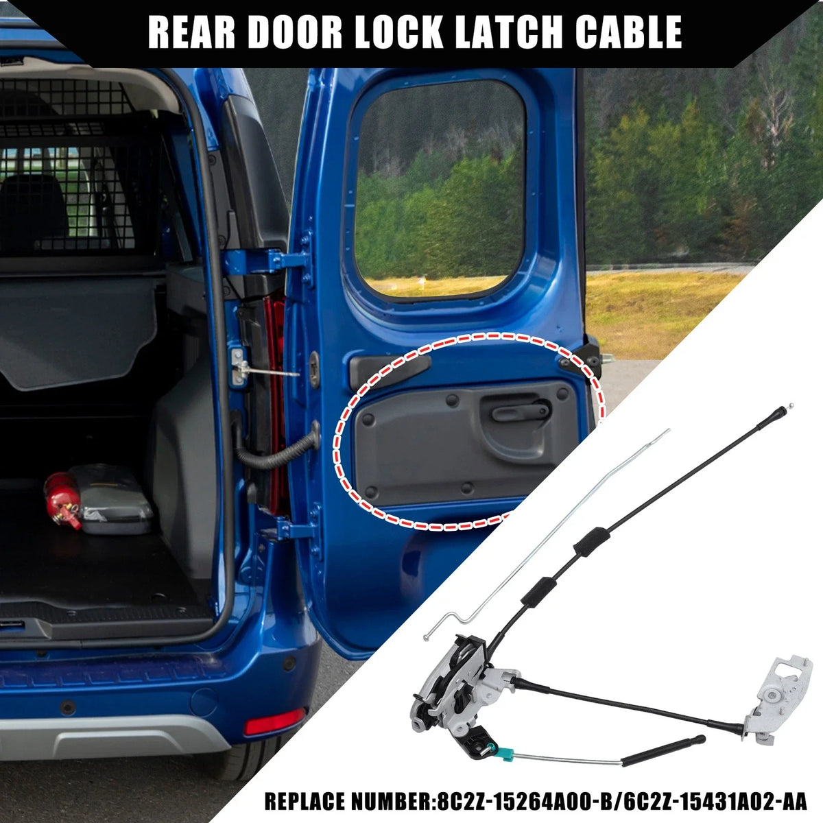 Door Latch W/Cable for Ford Econoline Van (1992–2014) - 8C2Z15264A00B/6C2Z15431A02AA