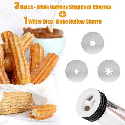 Stainless Steel Churro Maker Gun Set with Piping Bag & 4 Nozzles