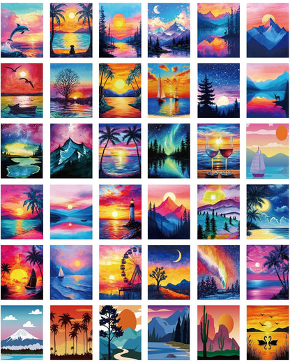 36 Pcs Pre Drawn Canvas Painting Kits for Adults (8")