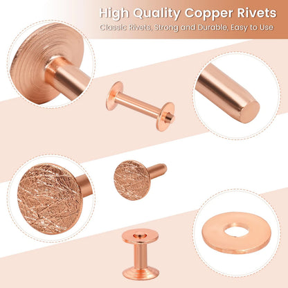 Set of 56 Copper Rivets Leather Working Tool Kit with Setter & Hole Punch