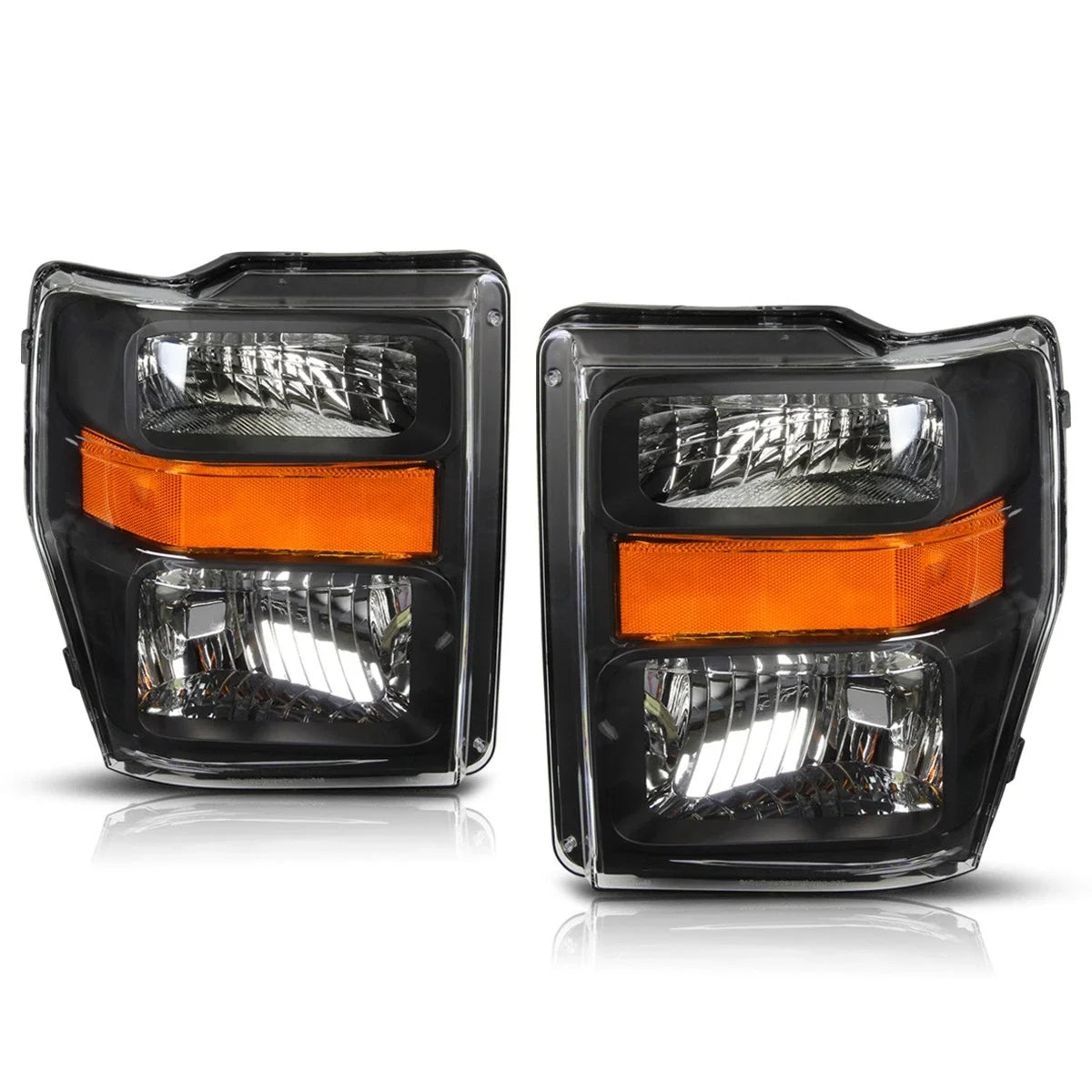 Set of 2 Black Housing Headlight Amber Corner Lamps for Ford F250/F350 (2008–2010)