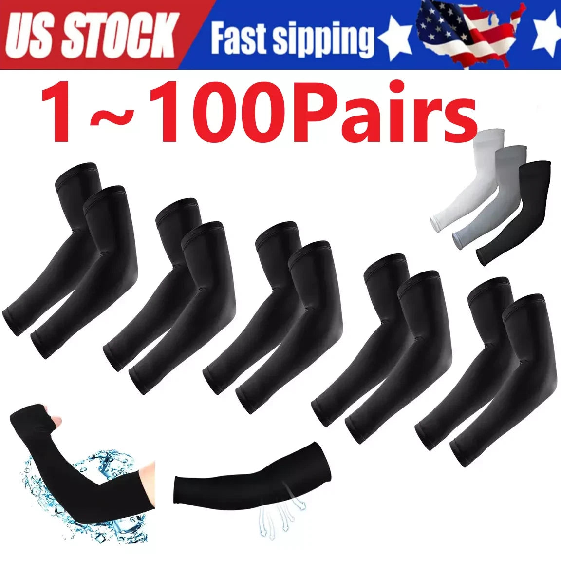 10 Pair Cooling Arm Sleeves for Outdoor Sports - UV Sun Protection