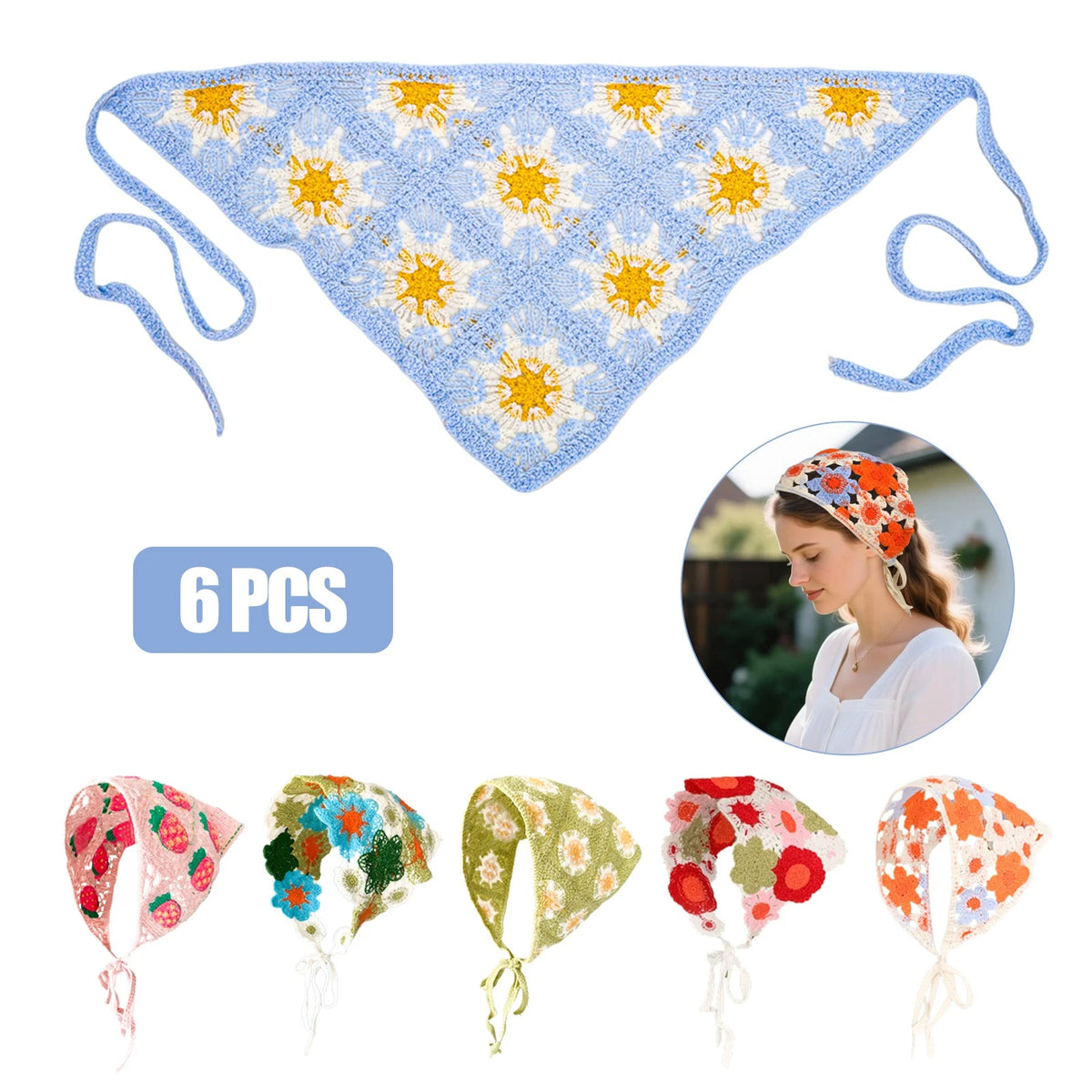 6X Women's Triangle Scarf Turban Hairbands Head Wraps for Party Picnic