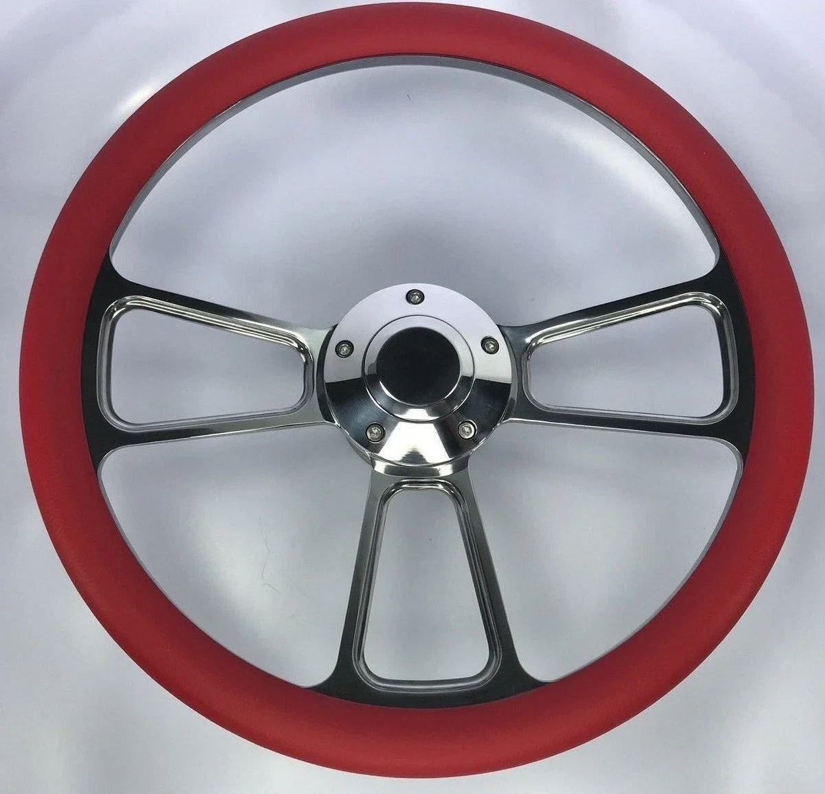 14 Inch Billet Steering Wheel Polished 5 Hole with Red Wrap for Universal