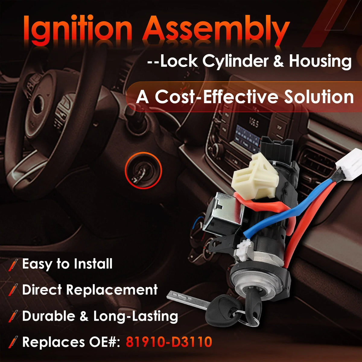Ignition Lock Cylinder Switch & Housing for Hyundai Tucson Kia (2016–2022)