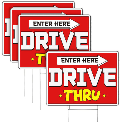 3 Pcs Drive Thru Arrow Enter Yard Sign Double-sided Red 16 x 12 Inches