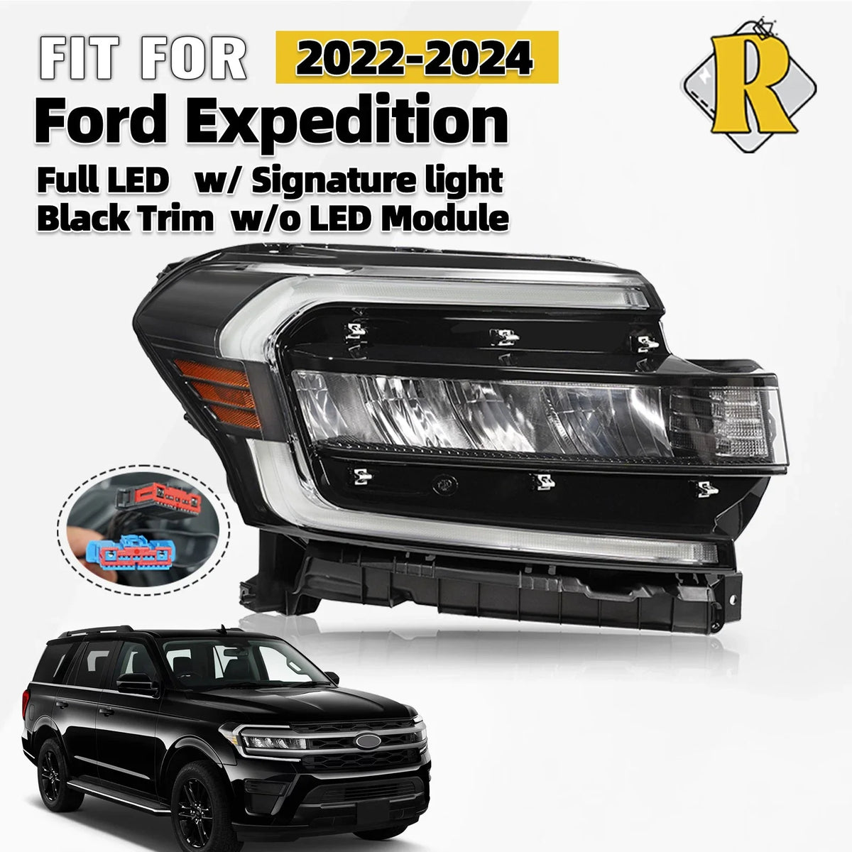 Full LED Headlight Right Side for Ford Expedition (2022–2024) - Black Trim