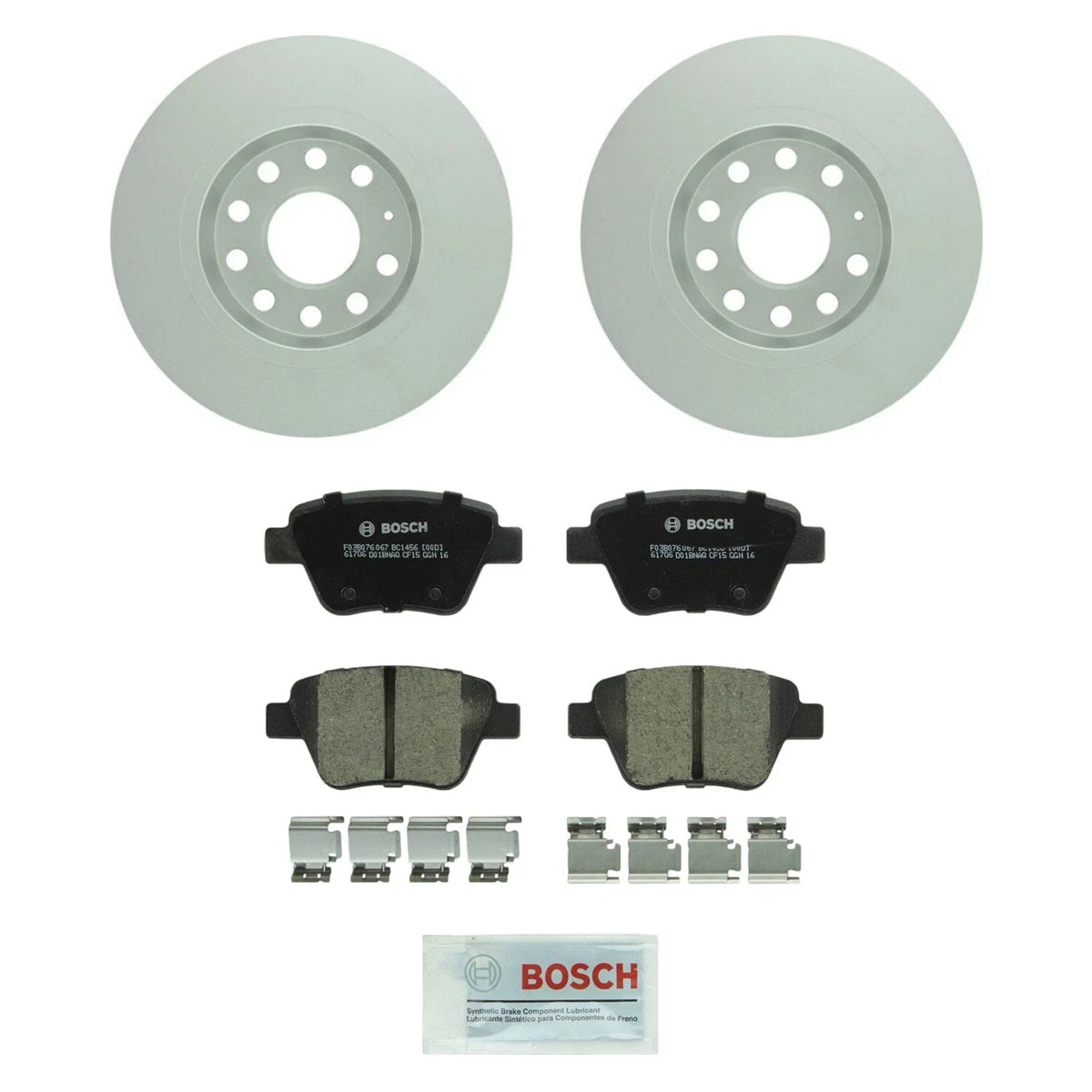 Set of 2 Rear Solid Rotors & Ceramic Disc Brake Pads for Audi VW