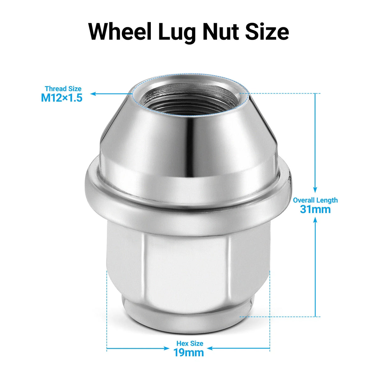 Chrome Closed End Lug Nut M12x1.5 for Ford Fusion Focus Escape (2006–2019)