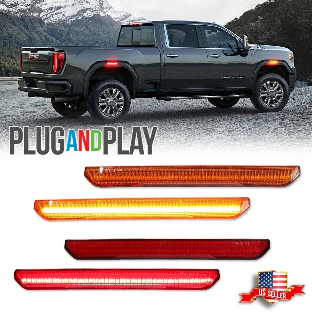 Set of 2 LED Front Amber & Rear Red Side Marker Lights for GMC Sierra 2500 3500 (2020–2024)