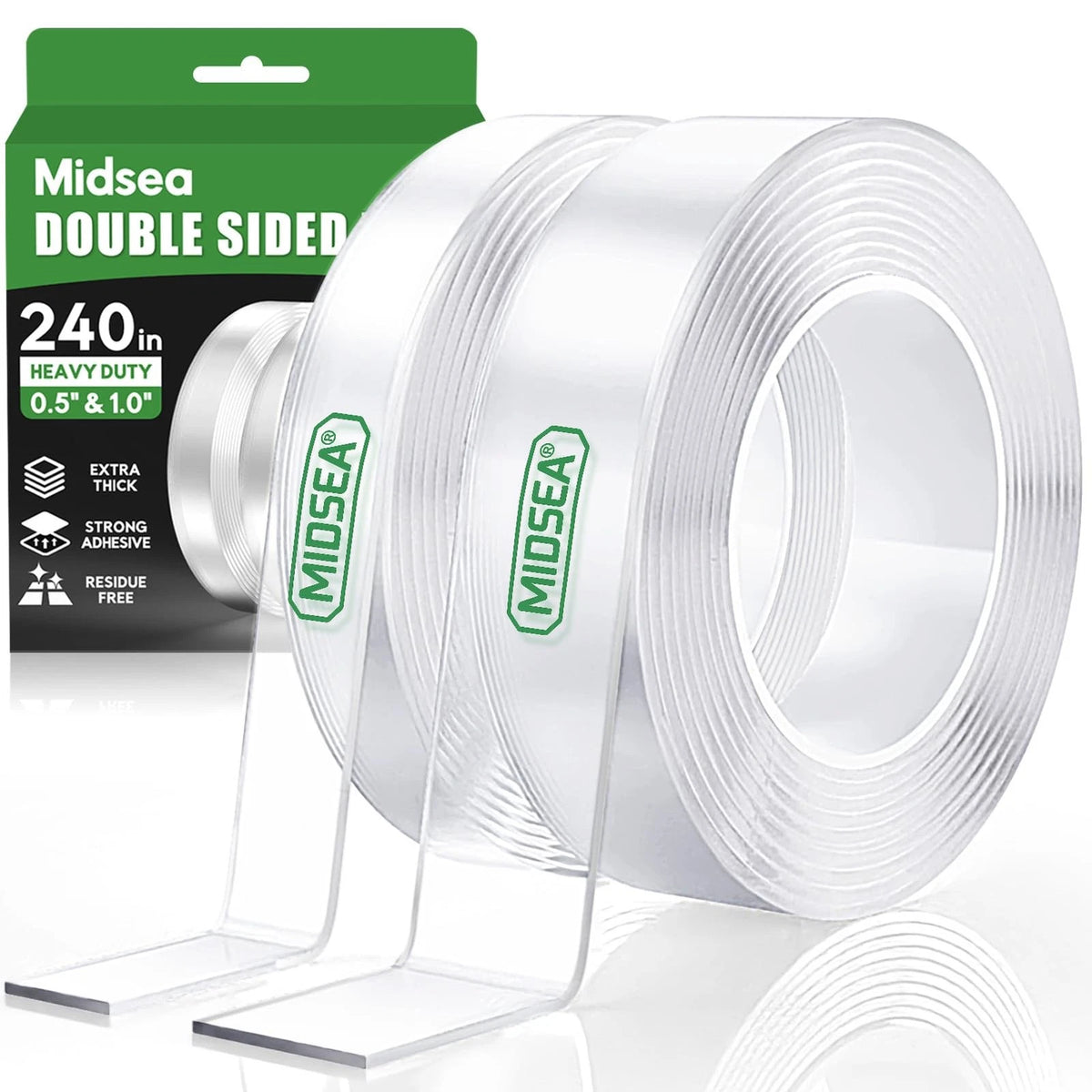 Double Sided Heavy Duty Tape, 240" L x 1"/0.5" W, Waterproof Clear