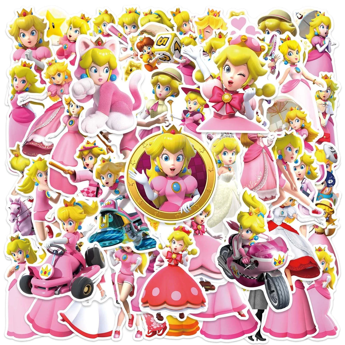 50Pcs Cartoon Princess Peach Stickers for Kids (2-3 inch)