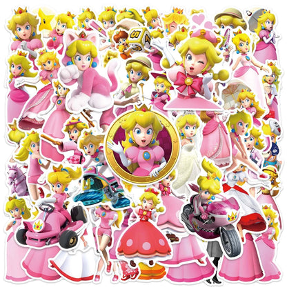 50Pcs Cartoon Princess Peach Stickers for Kids (2-3 inch)