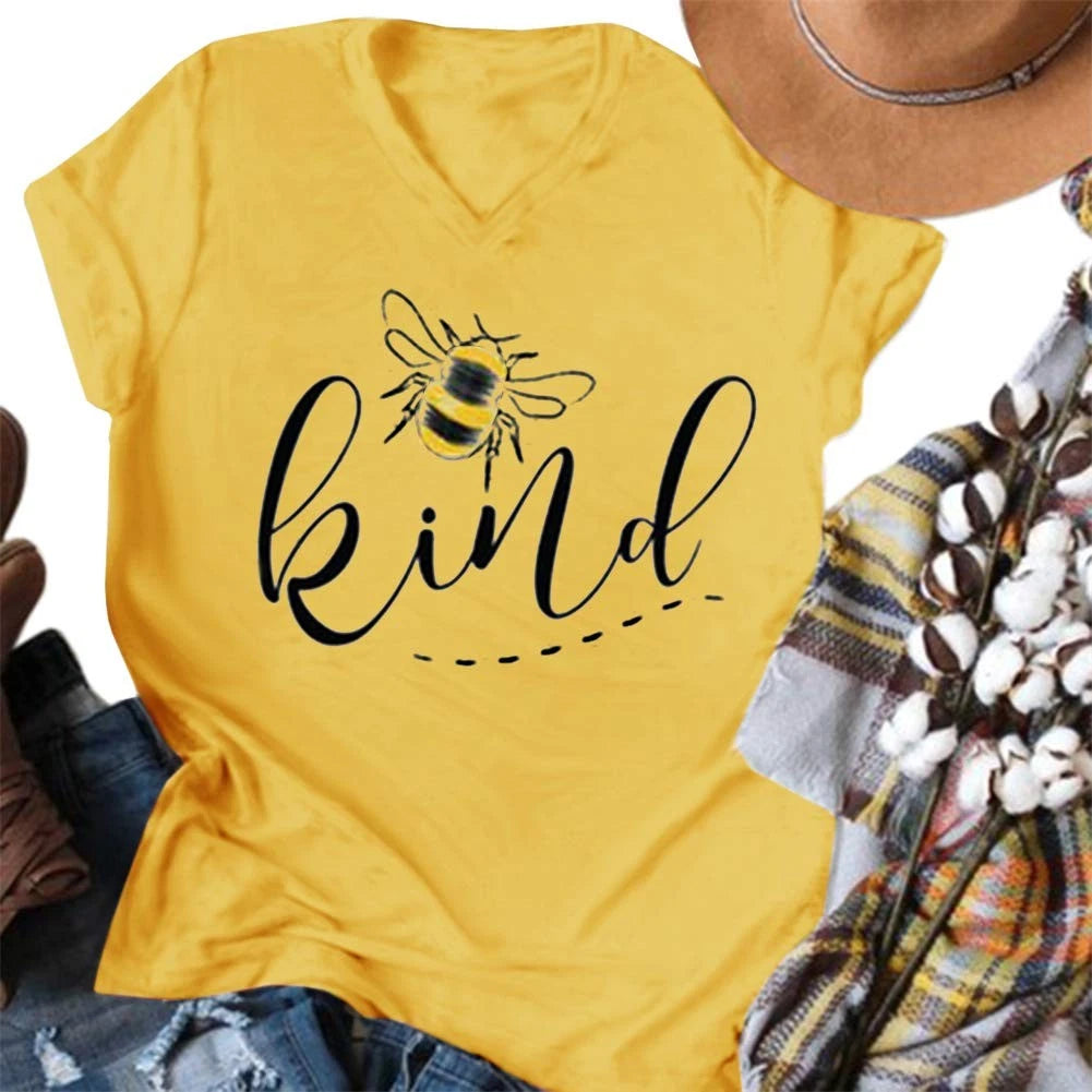 Be Kind Graphic Tee for Women - V Neck Casual Summer Top