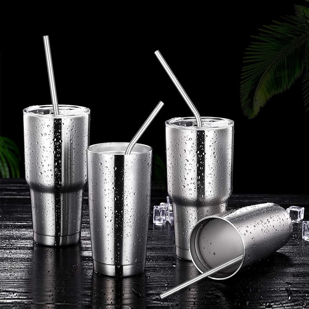 12-Pack Reusable Stainless Steel Straws for Universal Use