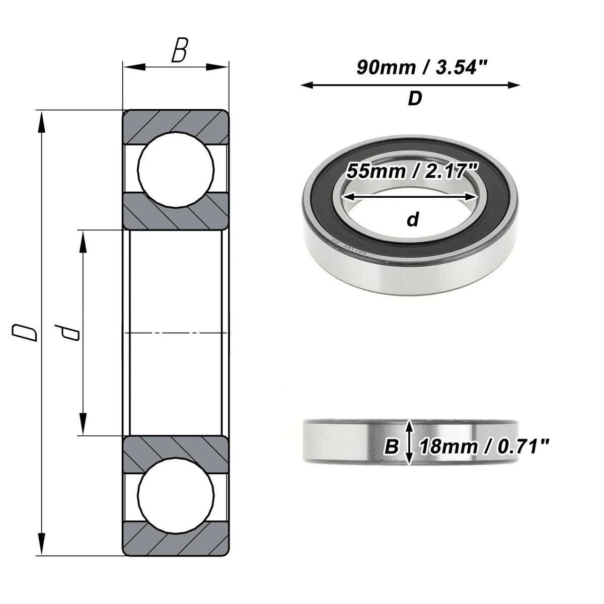 Deep Groove Ball Bearing P5 for Scooter Skateboard Wheel (55x90x18mm)