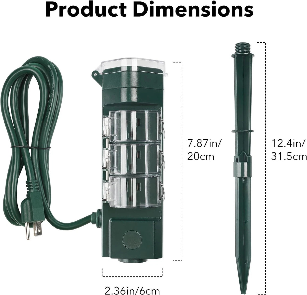 Outdoor Power Strip Yard Stake for Multiple Plug Use (6ft Extension Cord)