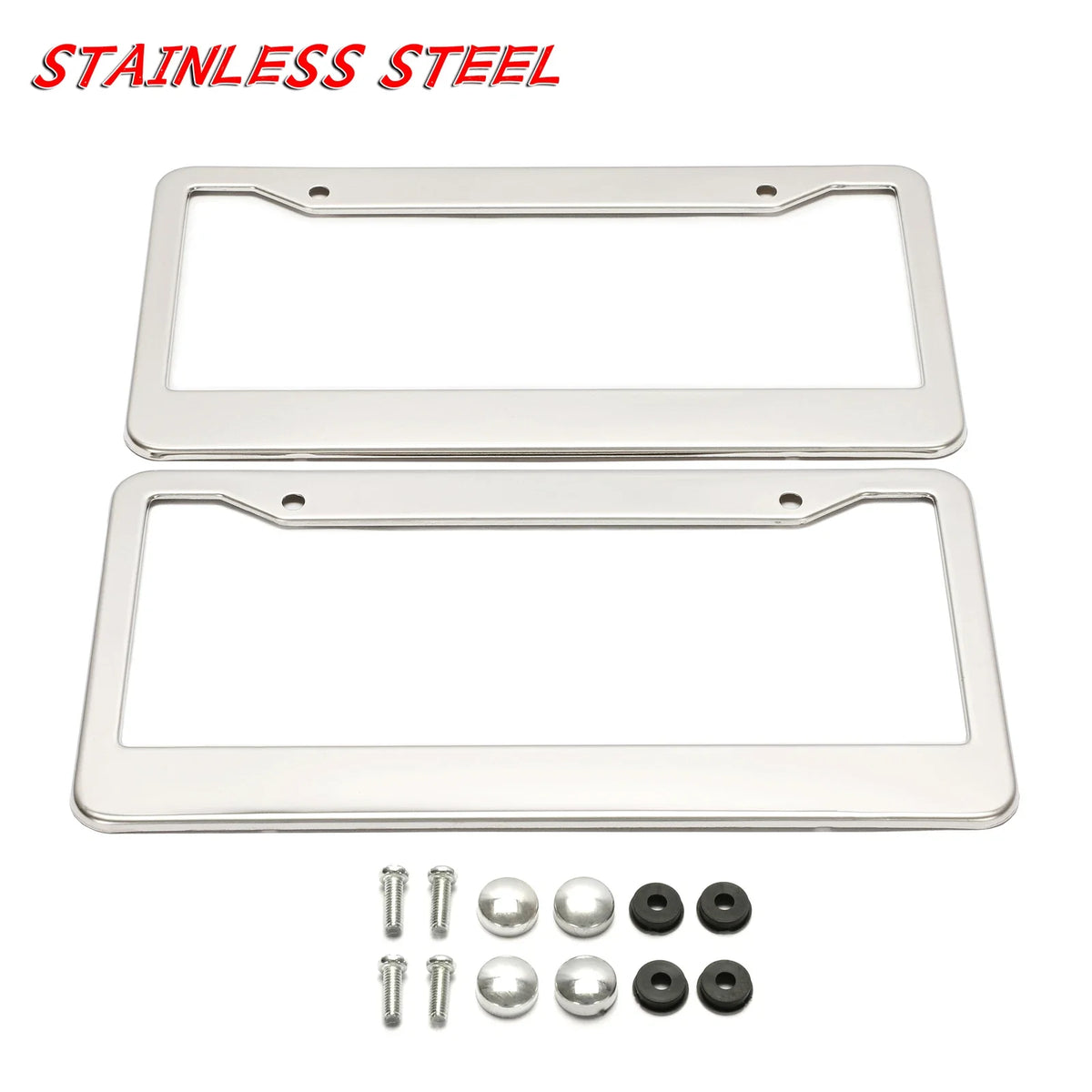 2X Chrome Stainless Steel License Plate Frame Tag Cover with Screws