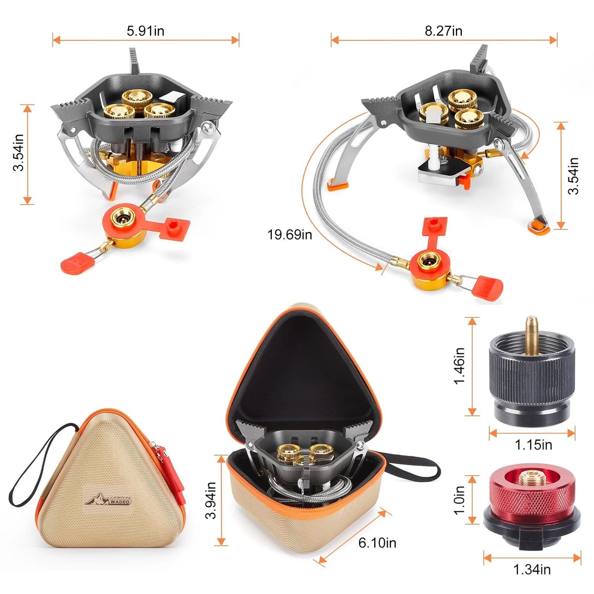 7200W Windproof Camping Stove with Piezo Ignition & Fuel Canister Adapter