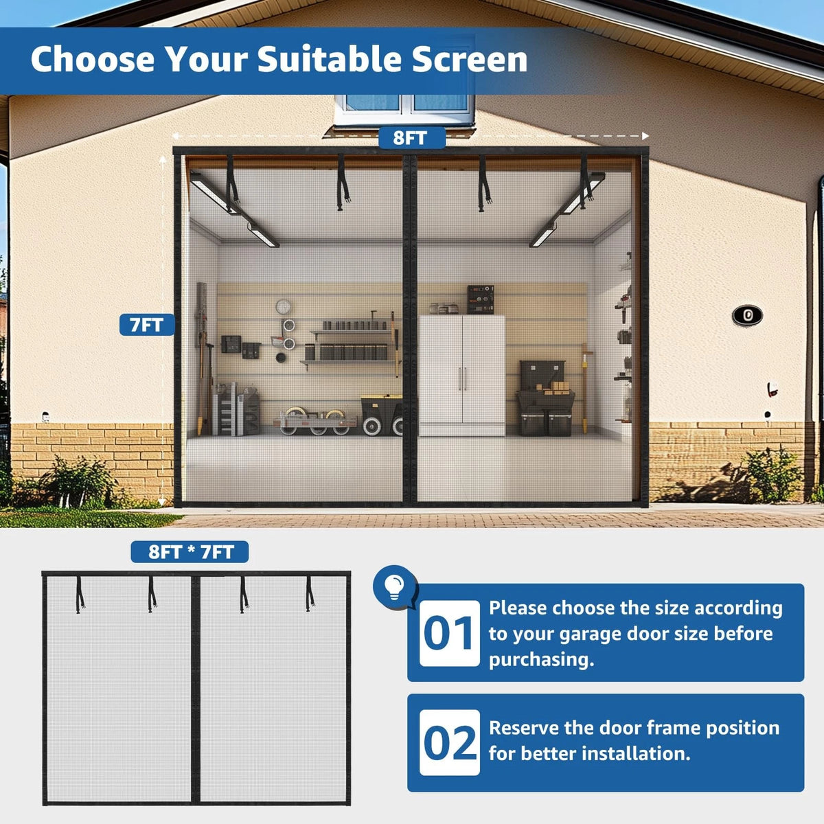 Retractable Garage Door Screen for 1 Car (8x7FT) - Black