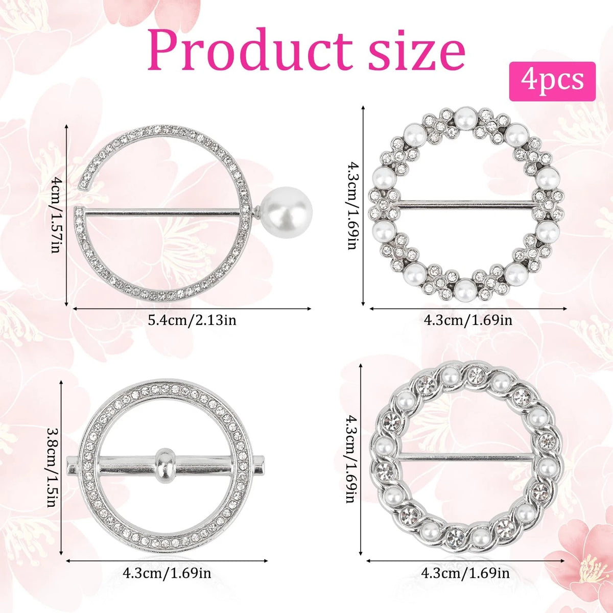 Set of 4 Scarf Ring Clips for T-Shirt Tie Waist Cinch - Silver