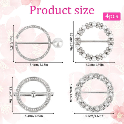 Set of 4 Scarf Ring Clips for T-Shirt Tie Waist Cinch - Silver