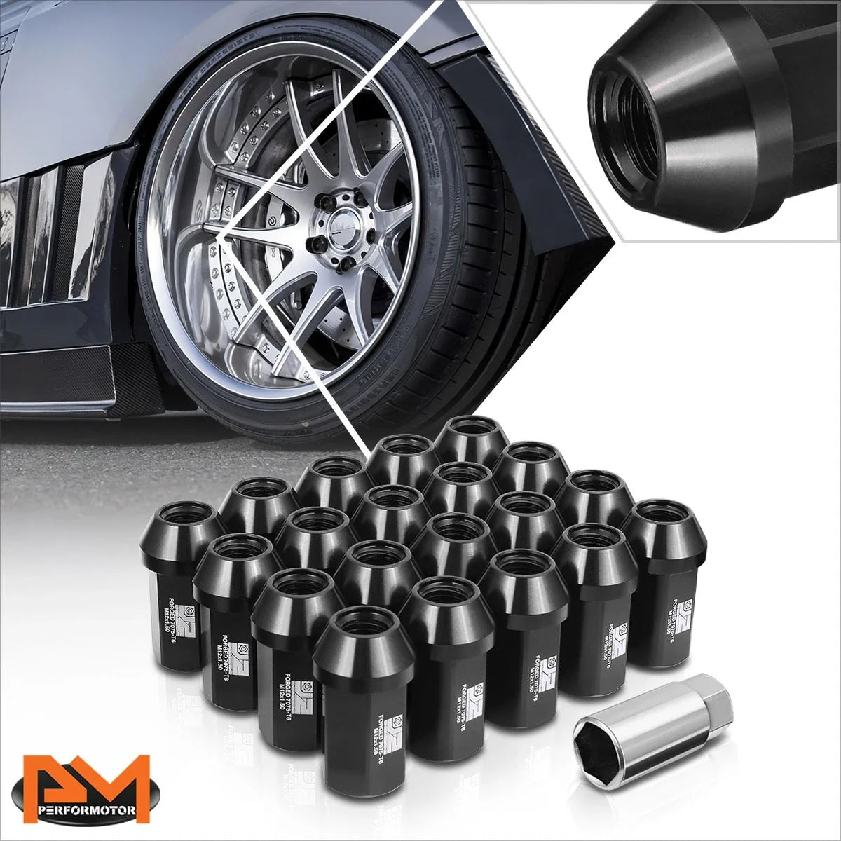 20Pcs M12x1.5 Closed End Acorn Lug Nuts for Universal Fit (42mm Height)