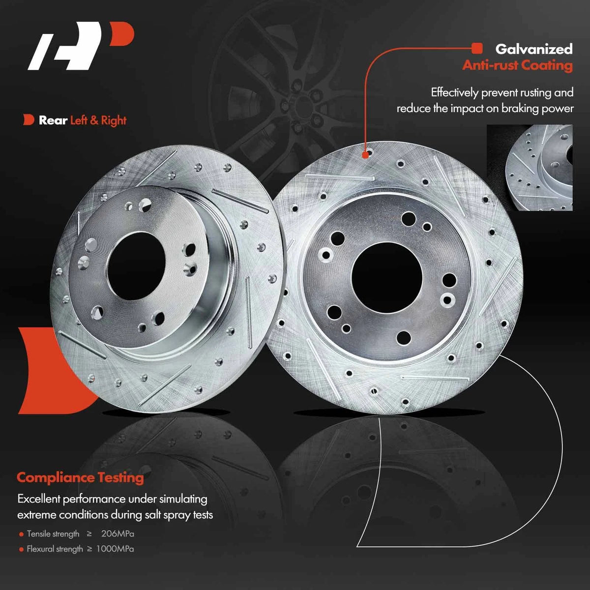 Rear Drilled Brake Rotors & Ceramic Pads for Honda Accord (2003–2007)