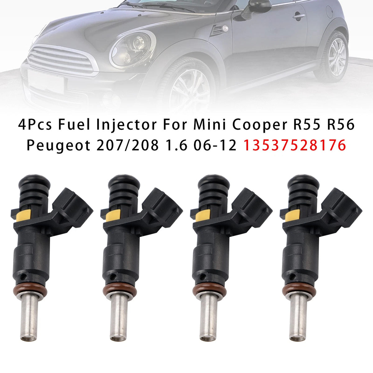 4Pcs Fuel Injector for Mini Cooper R55 R56 (2006–2012) 13537528176, 1984J2, 1984G7