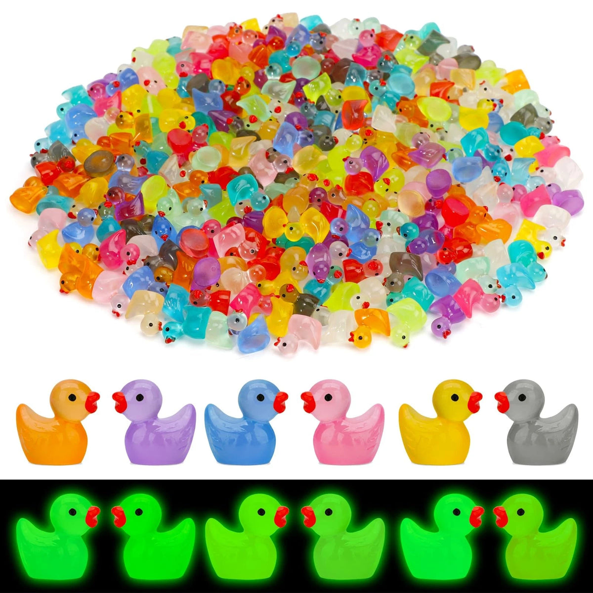 250 Pcs Mini Resin Ducks for Glow in The Dark Decor (0.59 inches)