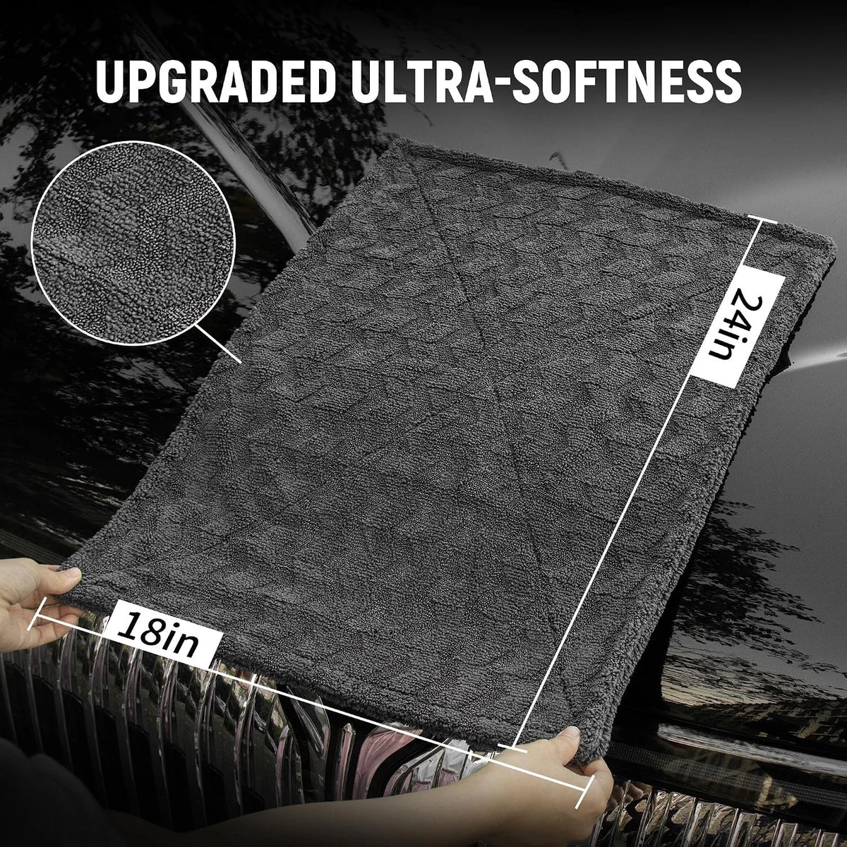 2X 1000GSM Microfiber Car Drying Towels, 18" x 24" Dual Sided