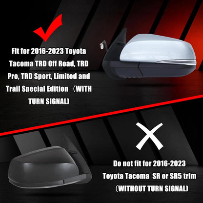 Gloss Black Mirror Cover Caps for Toyota Tacoma (2016–2023)