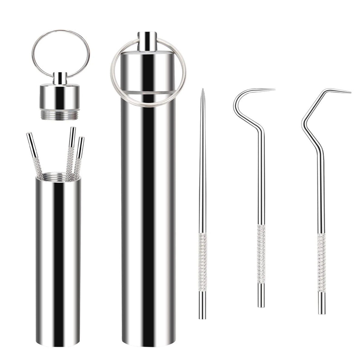 Set of 3 Metal Toothpicks Kit - Reusable Silver