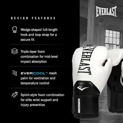 2X Boxing Gloves for Everlast Elite (Pro Training & Heavy Bag) 12oz, White/Black