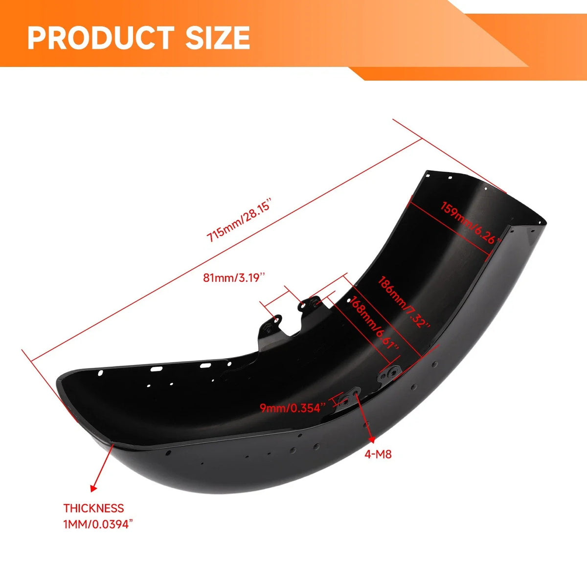 Front Fender for Harley Touring Street & Road Glide (2014–2024) Vivid Black