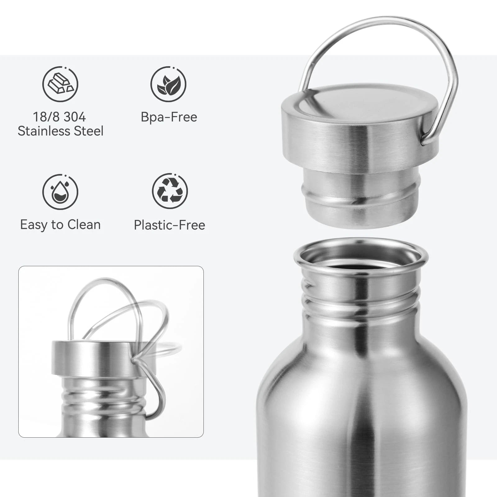 32oz Uninsulated Water Bottle for Universal Use (32 Ounces, Silver)