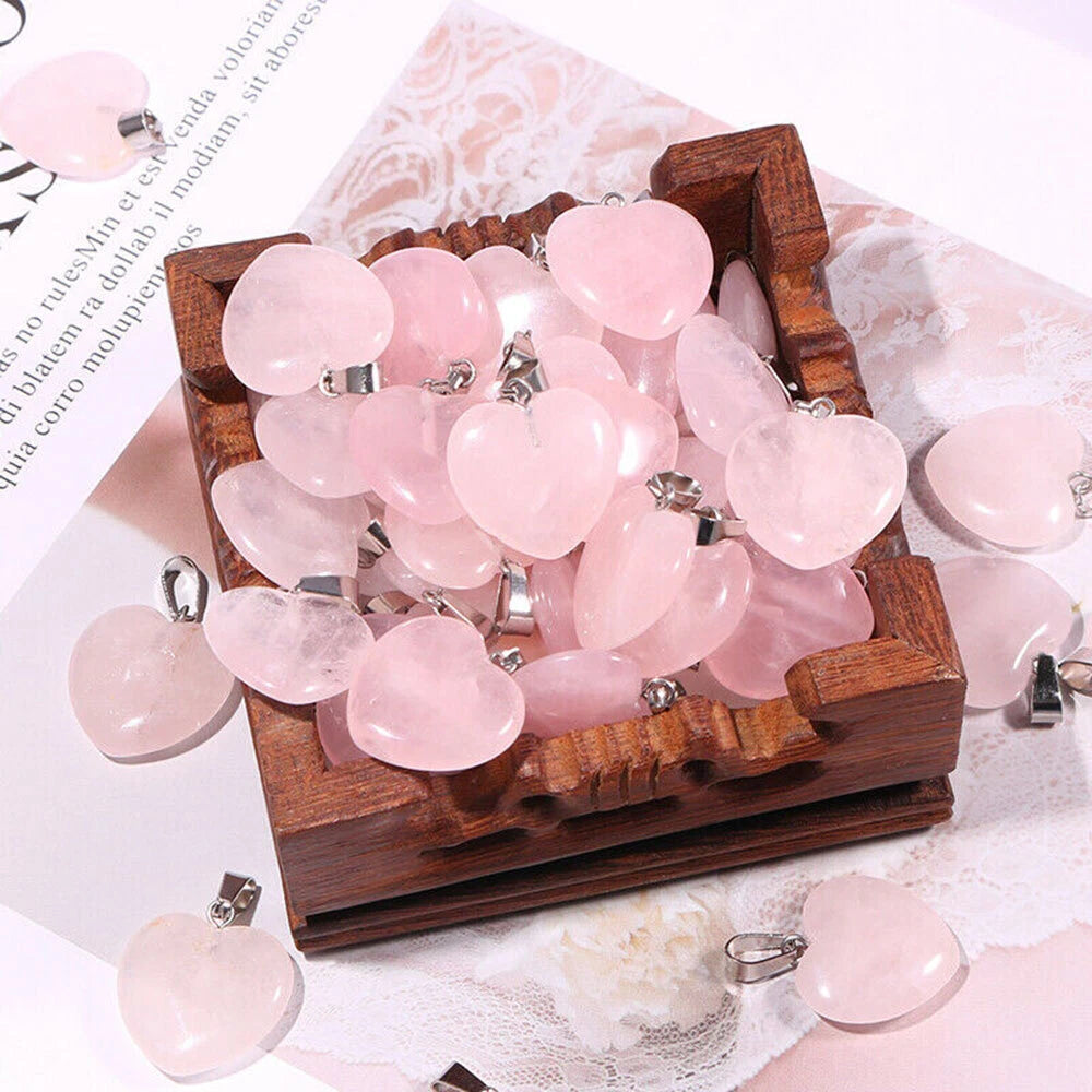 50pcs 20mm Rose Quartz Heart Pendants for Jewelry Making